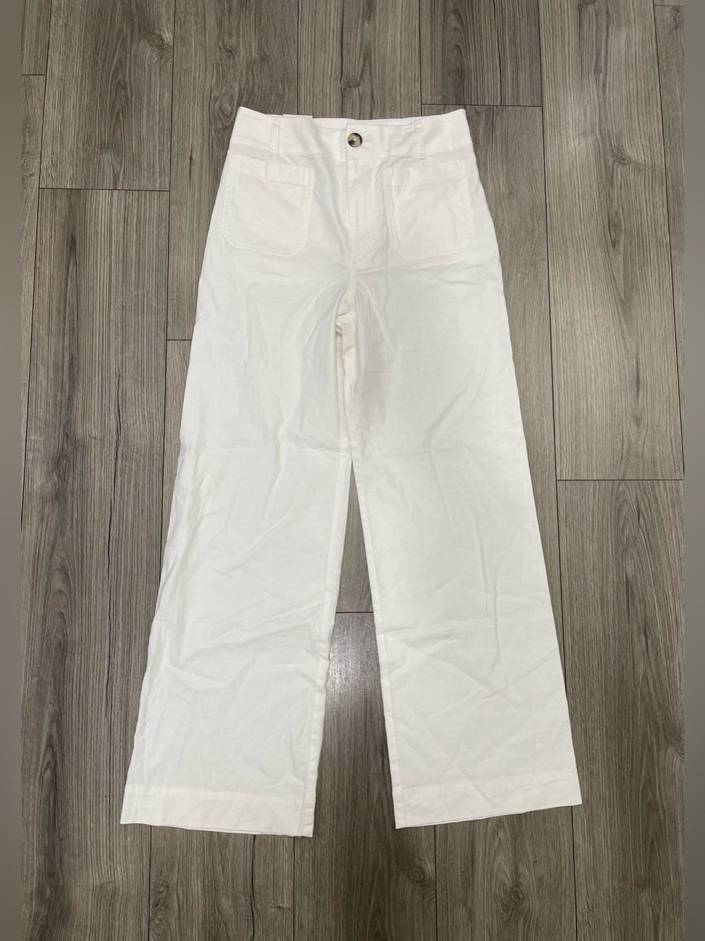 NWT Anthropologie Maeve Colette Linen Stretch Full Length Wide Leg Pants White - Picture 2 of 9